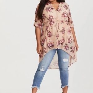 Torrid Floral Print Chiffon Hi-Lo Top